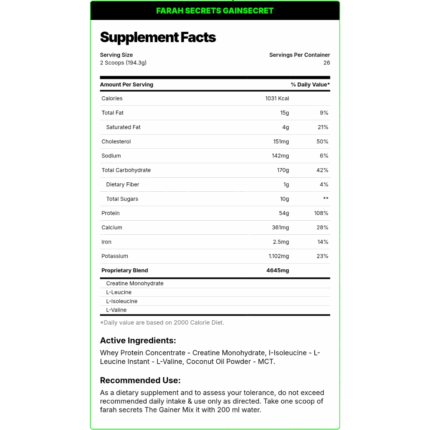Farah Secret Gain Secret 5kg – 26 serv