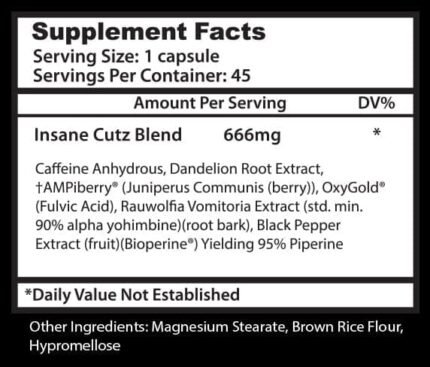 Insane Labz Insane Cutz 45 Capsules Burn Body Fat