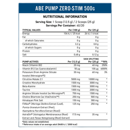Applied Nutrition ABE Pump Zero Stim 500g – 40 serv
